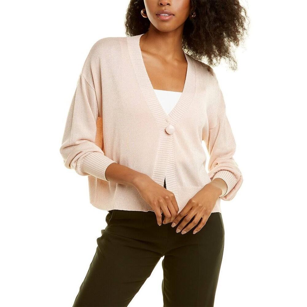 Joseph A Womens Silver Shimmery Pink Long Sleeve One Button Cardigan NEW Medium